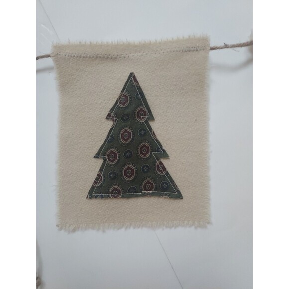 Original One Of A Kind OOAK Vintage Wool & Flannel Alpine Christmas Tree Banner - Picture 6 of 8